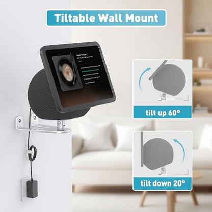 Wall Mount for Echo Show 11 & Show 8 2025, Swivel 360°, Silver | Aluminum, Tilt 20~80°, Easy Install, Durable, Echo Show 11 Wall Mount for Kitchen, Adjustable Echo Show 11 Wall Mount - color: Silver