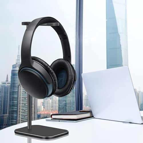 Headphone Stand Aluminum, Headset Holder with Solid Metal Base for Desk, Compatible with Most Headphones (Black) - color: Black