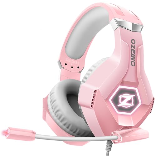 Ozeino Gaming Headset for PC, Ps4, Ps5, Xbox Headset with 7.1 Surround Sound, Gaming Headphones with Noise Cancelling Mic RGB Light Over Ear Headphones for Xbox Series X/S, Switch-Pink - color: Pink