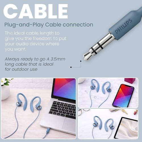 Philips SHS3200BL Flexible Earhook Headphones, Blue - color: Blue, style: 3.5MM NO-MIC