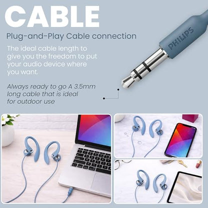 Philips SHS3200BL Flexible Earhook Headphones, Blue - color: Blue, style: 3.5MM NO-MIC