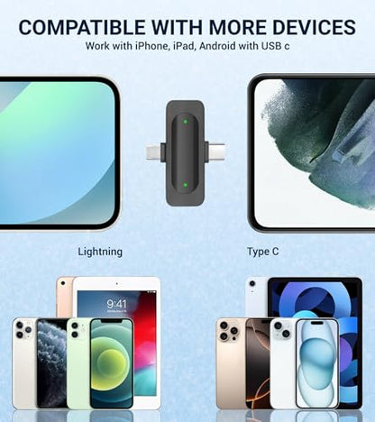Wireless Lavalier Microphone for iPhone USB C Lav Mic for iPhone 17 16 Android Phone Microphone Video Recording TikTok Vlog Noise Canceling Clip On Microphones (Black, M6-2 in 1)