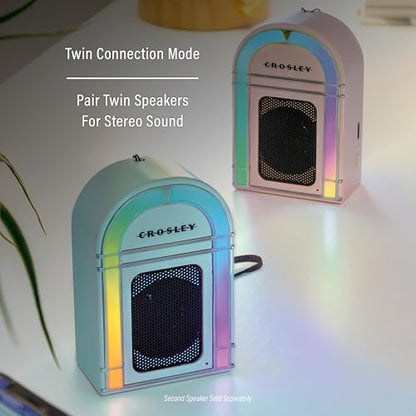 Crosley CR3046A-AB Mini Jukebox Portable Bluetooth Speaker, Aqua Blue | Bluetooth In, 5 Color-Changing Light Modes, LED Lights Sync with Music, Rechargeable Lithium-Ion Battery - color: Aqua Blue