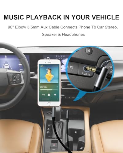 3.5 to 3.5mm TRS Aux Cable, 90 Degree for Headphone, 3.93FT | 3.5mm Stereo Audio Cable, Hi-Fi Sound Portable TRS Auxiliary Cable for Car Compatible with Speaker Smartphone Nylon Braided