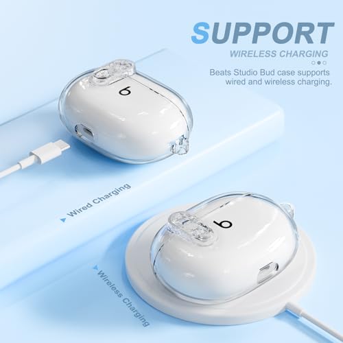 for Beats Studio Buds/Studio Buds Plus Case Cover with Lock, Clear | Protective Cover for New Beats Studio Buds + Wireless Earbuds Case with Keychain & Cleaner Kit (2021/2023) - color: Clear+P