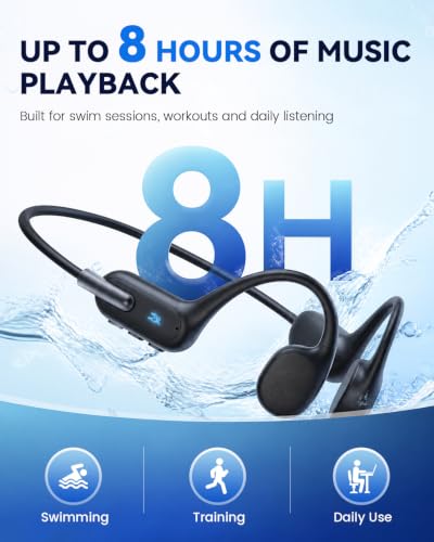 HIFI WALKER Swimming Headphones, IPX8 Waterproof, 32GB MP3, Bone Conduction | Waterproof headphones for swimming, underwater MP3 playback, Bluetooth 6.0 on land, up to 8H playback, open-ear fit