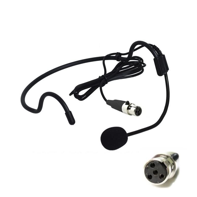 Replacement Headset Headworn Microphone for Shure BLX1 Wireless Bodypack Transmitter 4-pin Mini-Connector, Condenser, Unidirectional, ta4f 4 Pins, Black
