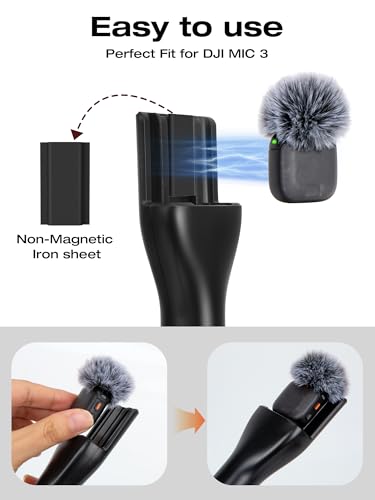 SUNMON Wireless Microphone Magnetic Holder Compatible with DJI Mic 3 (Mini/1/2), Interview Holder for Rode Wireless Micro/GO 2/ME/Pro (1 Universal Foam Cover, 2 Furry Windscreen Only for DJI Mic 3) - size: DJI Mic 3 Holder with 3 Mic Cover