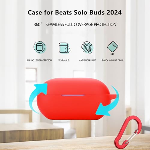 Case for Beats Solo Buds Case Cover with Flower Keychain, Cute Soft Silicone Shockproof Protective Skin Cases for Beats Solo Buds Wireless Earbuds with Carabiner for Women Girl (Red) - color: Red