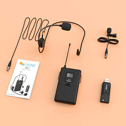FIFINE Wireless Microphones for Computer, USB Wireless Microphone System for PC and Mac, Headset UHF System with USB Receiver,Transmitter, Headset and Clip Lavalier Lapel Mic-K031B | UHF System with Receiver and Transmitter,Clip Lavalier Lapel Mic, for PC