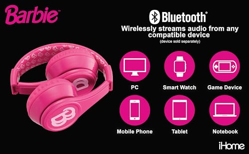Barbie Bluetooth Headphones for Kids, Wireless Headphones for School, Home, or Travel (Barbie) - color: Barbie