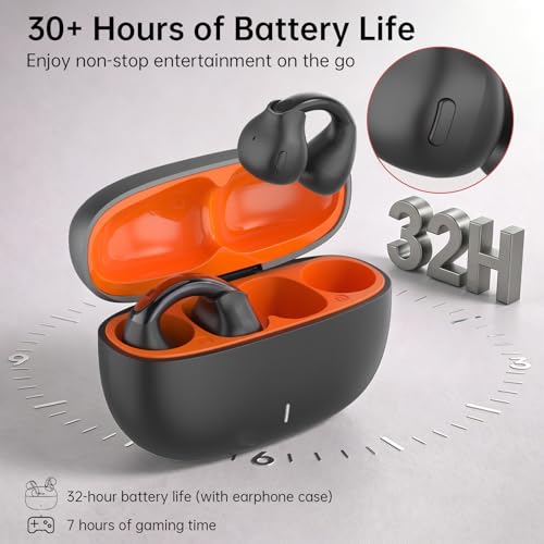 Clip On Earbuds, Physical Button Control Open Ear Wireless Bluetooth Headphones, HiFi Sound & Environment Noise Cancelling Earbuds with Mic, Bluetooth 6.0, Up to 32H Playtime, for Run/Workout