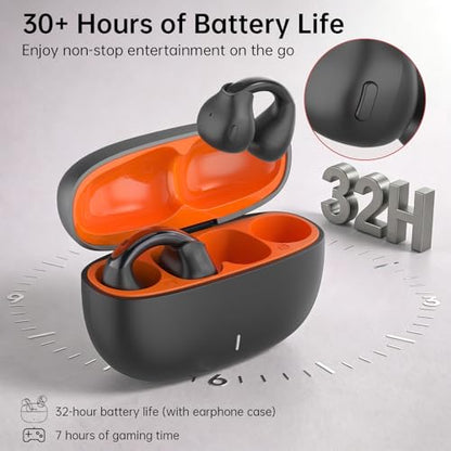 Clip On Earbuds, Physical Button Control Open Ear Wireless Bluetooth Headphones, HiFi Sound & Environment Noise Cancelling Earbuds with Mic, Bluetooth 6.0, Up to 32H Playtime, for Run/Workout
