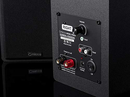 Micca PB42X Powered Bookshelf Speakers, 30W RMS, Desktop Stereo Pair, Black | 2-Way, 4-Inch Carbon-Fiber Woofer, 0.75-Inch Silk-Dome Tweeter, RCA AUX Inputs, Active Near Field Studio Monitor