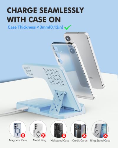 3-in-1 Charging Station for Samsung, Foldable Wireless Charger Stand | Android Phone and Watch Charger for Samsung S26/S25/S24/S23/S22/S21, Note 20/10, Z Fold 6/5, Galaxy Buds and Watch-Blue - color: Blue