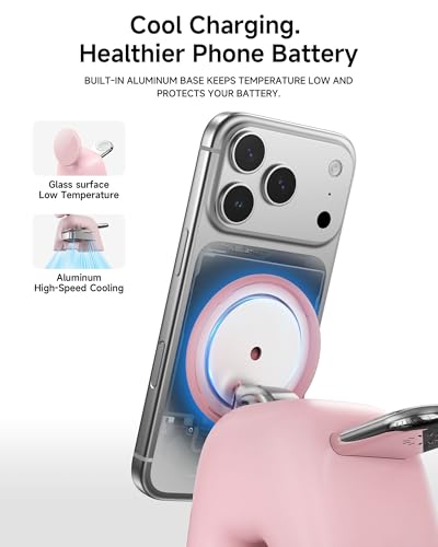 Magnetic Wireless Charging Station, Charger Stand for iPhone Apple Watch | 2026 2 in 1 Foldable Charger Stand 15W for iPhone 17 16 15 14 13 12 Pro Max, 5W for Apple Watch&Airpods, 30W Adapter included - color: Pink