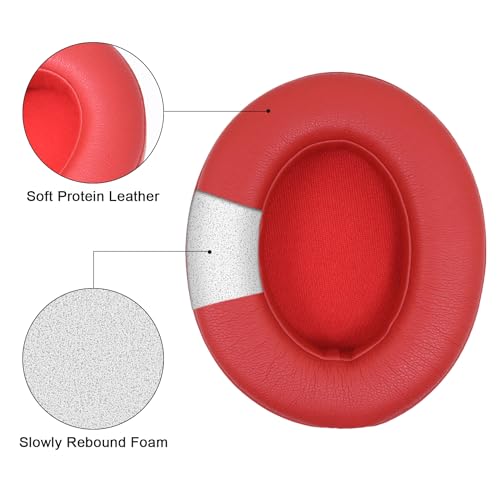 Replacement Ear Pads Cushions Compatible with Beats Studio 3.0/2.0, Headphone Ear Covers with High Density Memory Foam, Soft Leather, Adaptive Beats Headphones Replacement Earpads. (Red) - color: Red