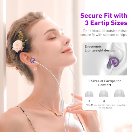 Wired Earbuds 3.5mm Headphones with Mic for Laptop PC Chromebook,Purple | Noise Isolating in-Ear Earbuds,3.5mm Jack Plug in headphones Call Volume Control for Mobile Phones/Computer/MP3 Kids School - color: Purple