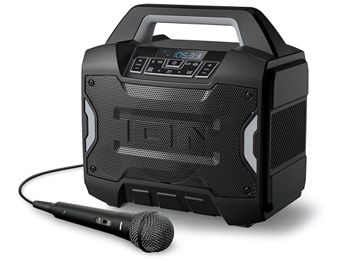 ION Sport Boom 60W Portable Bluetooth Outdoor Speaker | Water Resistant, Radio, Karaoke Mic, USB Charging, Stereo Linking, Bass Boost and App Control, for Parties and Outdoor Events - style: Sport Boom