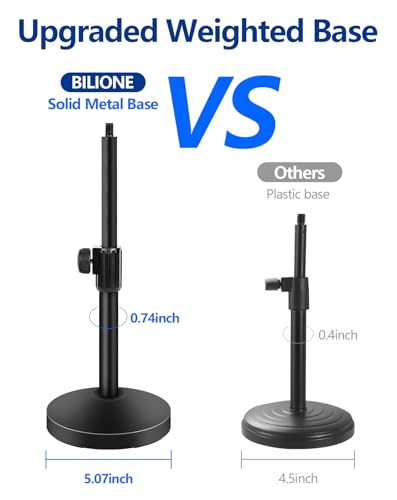 Desktop Microphone Stand with Microphone and Cell Phone Clip | 1.5 lbs Weighted Base, Adjustable Height, with 5/8" to 3/8" Metal Adapter Phone holder for Podcast, Recording, Livestream - size: Upgraded 101S