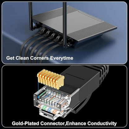 Cat 6 Flat Ethernet Cable 3ft 6Pack, 10Gbps, Black | OFC Bare Copper 30AWG UTP Patch Cable, 550MHz, RJ45 Gold-Plated, Snag-Less Boots, Ideal for Gaming, Streaming, Router - color: Black-Flat, size: 3ft