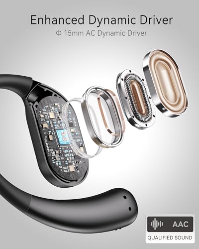Open Ear Earbuds, True Wireless Open Ear Headphones with Earhooks, Air Conduction Earphones, Touch Control, Dual Noise-Cancelling Mics, Up to 30 Hours Power with Case, IPX5, Workouts, Yoga, Running