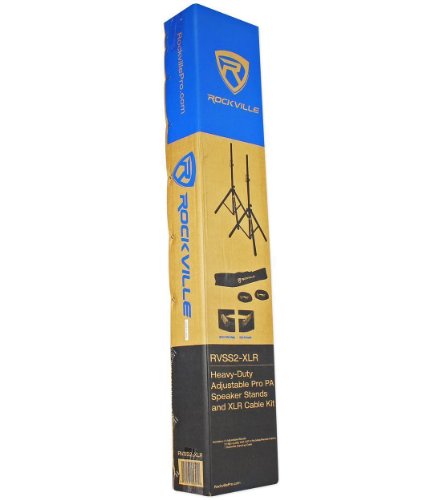 Rockville RVSS2-XLR Adjustable Speaker/Light Stands Pair with XLR Cables | Height Range 47.25"-78.75", Expandable Tripod Legs, Steel Construction, Includes 2 x 20Ft XLR Female to Male Cables