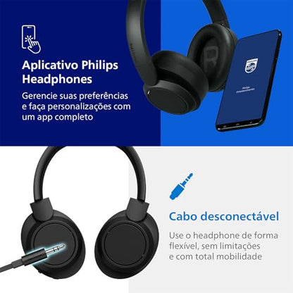 PHILIPS H6509 Wireless Headphones, Over-Ear Bluetooth 5.3 Headphones with Noise Canceling Pro, Dynamic Bass, 70H Battery Life, Fast Charging, Soft Ear Cups, Multipoint Connectivity, App Control