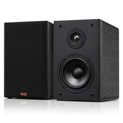 Pyle 6.5” Wired Bookshelf Speakers Pair – 2-Way HiFi Home Theater Stereo Speakers with Soft Dome Tweeter, Paper Cone Woofer & Wall Mount Brackets – Compact Speaker System, Black - color: Black, size: 6 inch