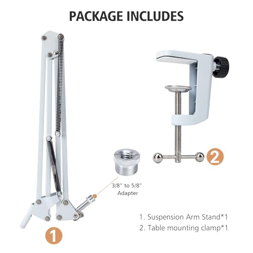 SUNMON White Boom Arm for Fifine AM8 - Mic Boom Arm Compatible with Fifine Microphone, Mic Boom Arm with 3/8" to 5/8" Screw Adapter Clip, Microphone Boom Arm with Desk Clamp - color: Mic Arm for Fifine AM8-White