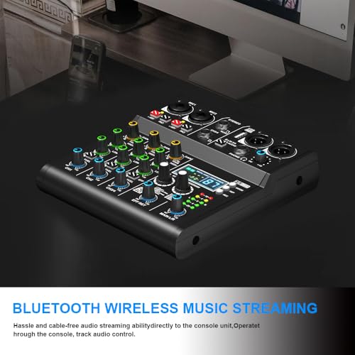 XR-4 4 Channel Small Audio Mixer Bluetooth Playback DJ console | 99 DSP sound effects, +48V phantom power, USB recording, portable design for karaoke and live performance