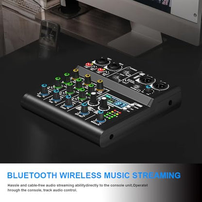 XR-4 4 Channel Small Audio Mixer Bluetooth Playback DJ console | 99 DSP sound effects, +48V phantom power, USB recording, portable design for karaoke and live performance