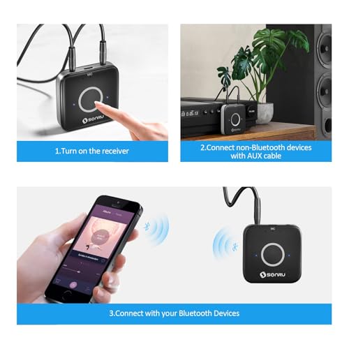 Bluetooth 5.3 Adapter Hi-Fi Equipment for Car Wireless Audio Receiver with 3.5mm AUX RCA Cable, Noise Cancellation, Dual AUX Outputs for Home Speakers Wired Headphones
