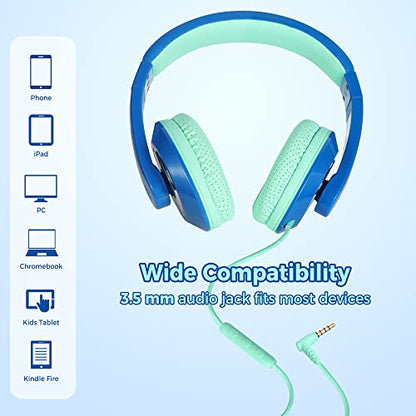 rockpapa Comfort+ Kids Headphones with Microphone and Volume Control, Boys Girls Student Over-Ear Headphones Wired for School Classroom Laptop PC Computer Tablet Sky Blue Teal - color: Blue/Teal
