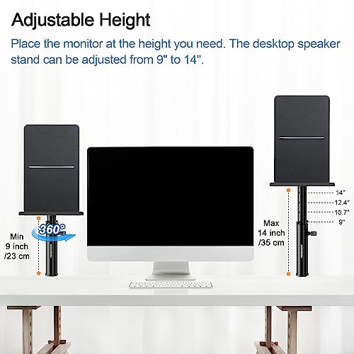 Vondynote Studio Monitor Stands Desk Clamp Speaker Stands Against The Wall | Set of 2, Adjustable Height 9"-14", Desktop Speaker Stands against the Wall, Desk Clamp Mount