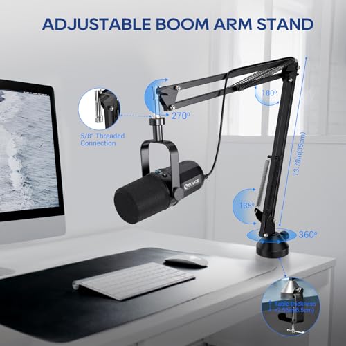 Dynamic Microphone, XLR/USB Podcast Recording PC Microphone for Vocal Voice-Over Streaming, Studio Metal Mic with Mute, Headphone Jack, Monitoring Volume Control, with Boom Arm (SL40+) - style: SL40 with Boom Arm
