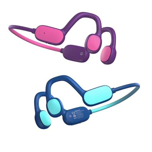 Mehomeli 2 Pack Kids Headphones, Bluetooth 5.2 Open Ear Headphones | 85dB Volume Limiting, Stereo Sound with Mic, IPX5 Waterproof, 20H Playtime-Blue Purple - color: Blue Purple