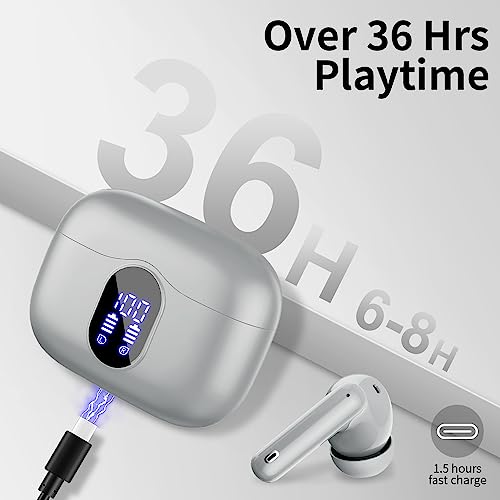 Wireless Earbuds, Bluetooth 5.4 Headphones Bass Stereo, Graphite Gray | Ear Buds with Noise Cancelling Mic LED Display, 36H, IP7 Waterproof in Ear Earphones for Laptop Pad Phones Sports Workout - color: Graphite Gray