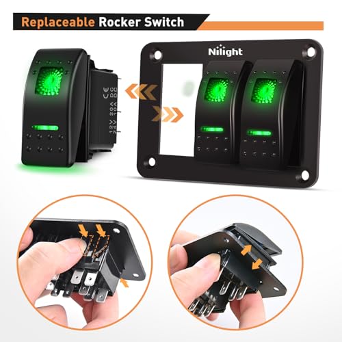 Nilight 3 Gang Rocker Switch Panel SPST On Off Toggle with DIY Label Sticker | 5PIN Electrical 12V/20A 24V/10A Aluminum Plate with Pre-Wired Jumper Wires for LED Light Bar RV Boats 4X4 Cars Green - color: Green, size: 3 Gang