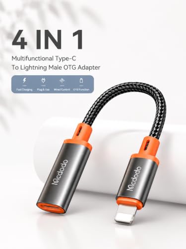 mcdodo 4 in 1 USB-C to Lightning OTG Adapter with Charging/Audio/OTG Function Type-C Female to Lightning Male Cable Adapter Fit for iPhone/iPad/AirPods/MacBook