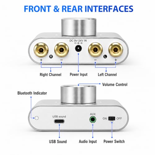 Facmogu F900S Bluetooth 5.0 Mini Power Amplifier, 80Wx2 Stereo Digital Amp | 160W 2.0CH | Hi-Fi Wireless Audio Receiver | AUX/USB/BT Input | Included 12V Power Adapter | For Passive Speakers | Silver - color: Silver, size: 80W+80W