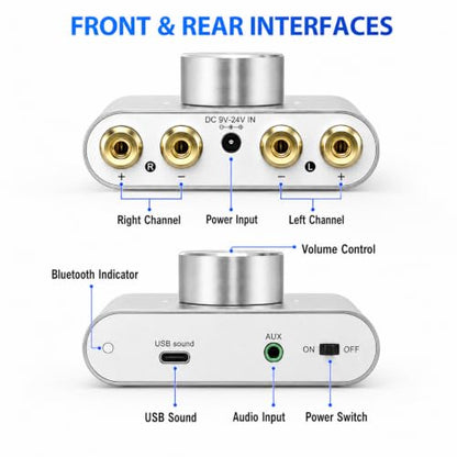 Facmogu F900S Bluetooth 5.0 Mini Power Amplifier, 80Wx2 Stereo Digital Amp | 160W 2.0CH | Hi-Fi Wireless Audio Receiver | AUX/USB/BT Input | Included 12V Power Adapter | For Passive Speakers | Silver - color: Silver, size: 80W+80W