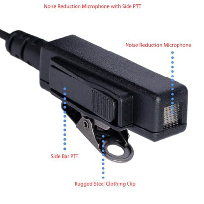 2-Wire XPR 3300 Acoustic Tube Headset with a Pairs of Earbud | Transparent tube, low-profile PTT clip. Compatible with XPR 3300e, XIR P6600, E8608 Two Way Radios
