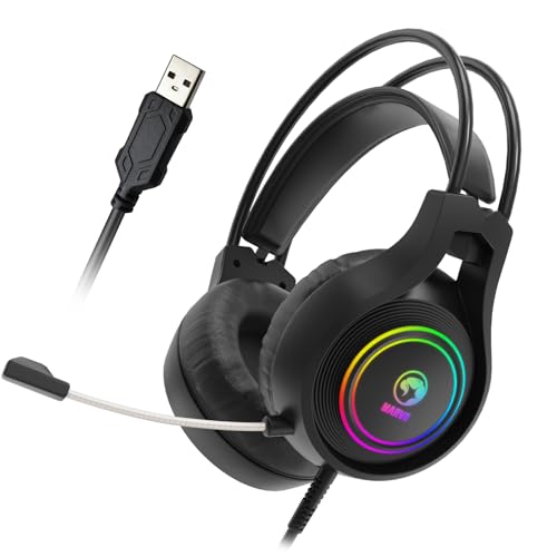 MARVO H8921 Gaming Headset with Mic, Wired Headphones Over Ear, USB Headset with Surround Sound, Noise Canceling Gaming Headphones for PC, PS4/PS5