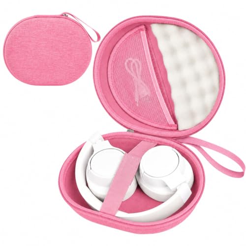 Hard Headphone Case for JBL Tune 770NC/510BT/720BT/520BT/670NC | Wave Foam, Elastic Strap, Soft Lining, Mesh Pocket, Carry Handle, Folded Headphone Storage, Pink, Case Only - color: Pink