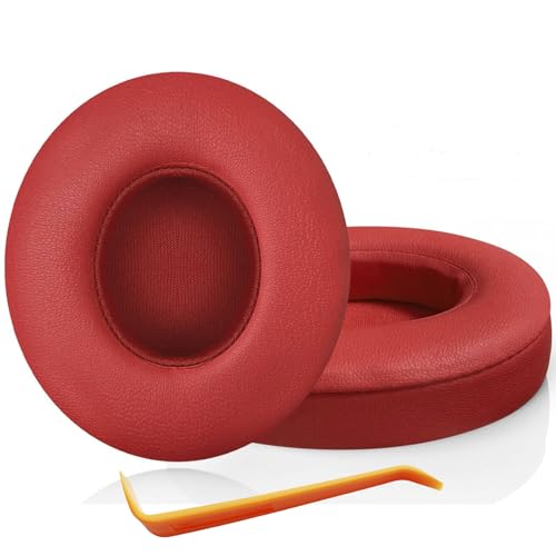 Replacement Ear Pads for Solo 3 Headphones Over-Ear Headphones, Earpads with Soft Protein Leather, Noise Isolation Memory Foam（solo3-Red） - color: solo3-Red