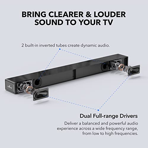 LARKSOUND Sound Bar for TV, Surround Sound System, TV Speaker Soundbar with Bluetooth/HDMI ARC/Optical/AUX/USB, 31 Inch | 60W 2.0 channel soundbar with 4 EQ modes, Night Mode, HDMI ARC, Optical, AUX, USB & Bluetooth 5.0. - size: 31 inch