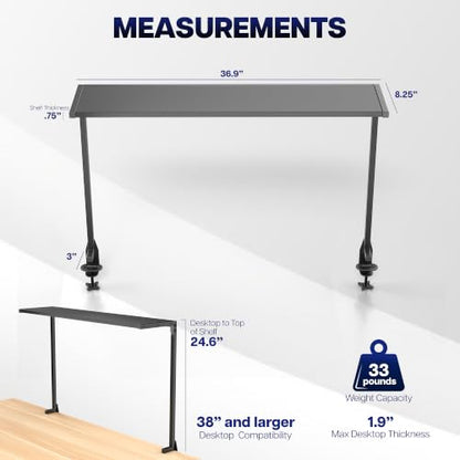 VIVO Large 38 inch Clamp-on Overhead Desk Shelf Mount, Raised Desktop Organizer, Elevated Workstation Accessory Platform, Black, DESK-SHELF38-B
