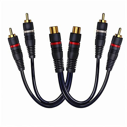 RCA Splitter 1 Female to 2 Male, RCA Cable Y Splitter Adapter, 2 Pack | 0.2M/0.65ft Audio Video Cord Extension for Subwoofer，Amplifier, Active Speakers, Hi-Fi System Dark Blue