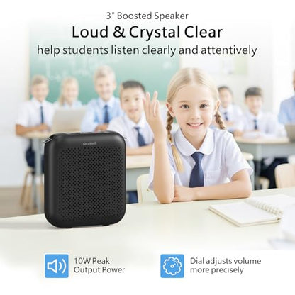 Bluetooth Voice Amplifier for Teacher with Wired Microphone Headset | ①10W Power Amplifiers②2000mAh Battery③15 Hours Working Time④USB-C Rechargeable⑤Adjustable Mic for Loudspeaker ⑥Anti-Howling - color: Black-2000mAh